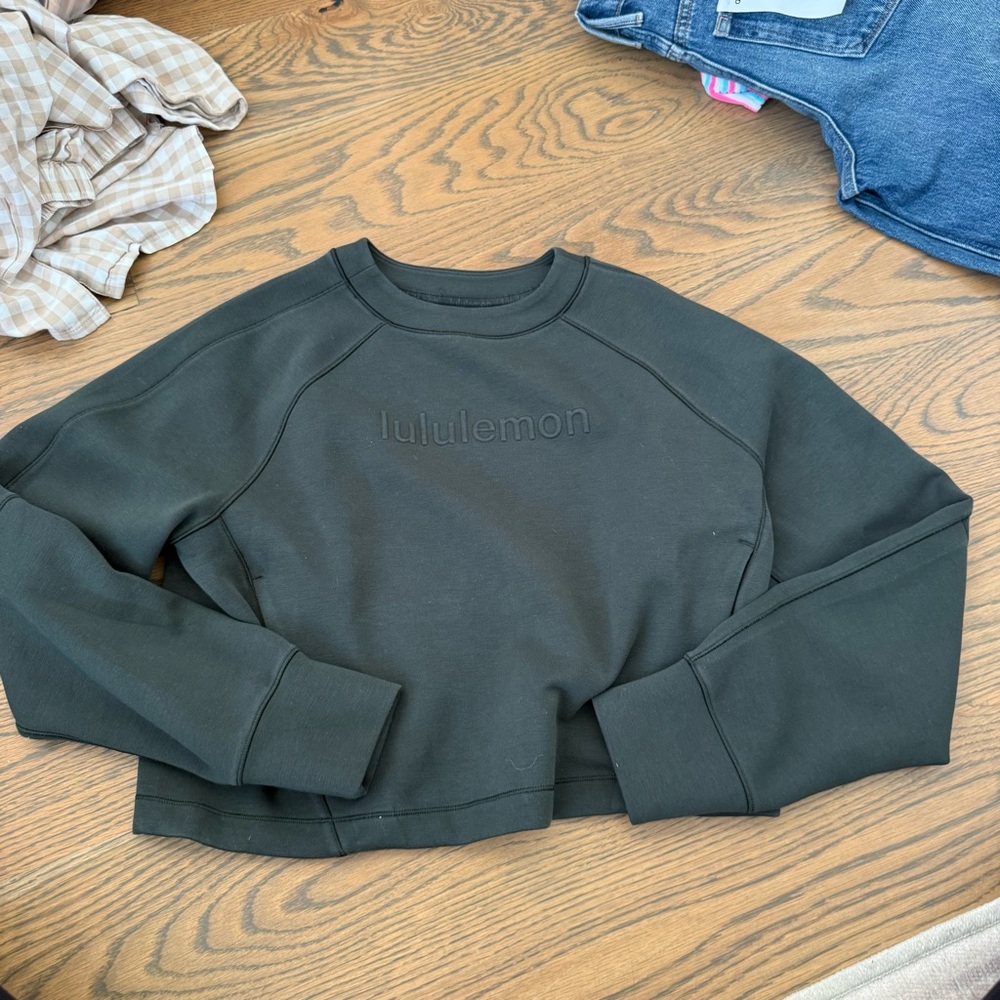 lululemon athletica Cropped Crewneck Sweatshirt in Dark Olive
